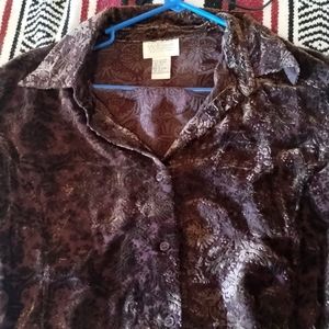 Willi Smith silk and velvet brown women's dress shirt